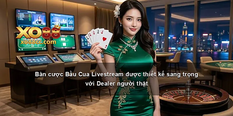 Bàn cược Bầu Cua Livestream được thiết kế sang trọng với Dealer người thật