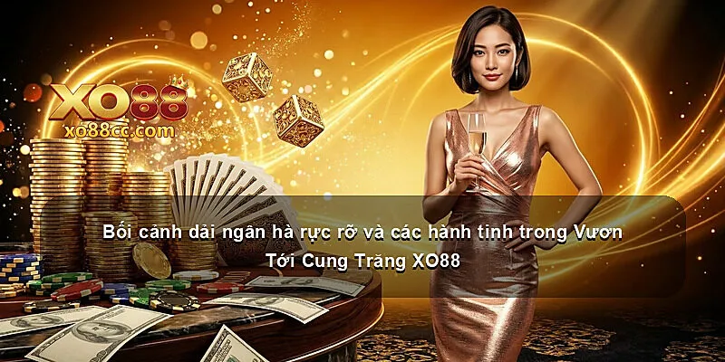 Bối cảnh dải ngân hà rực rỡ và các hành tinh trong Vươn Tới Cung Trăng XO88