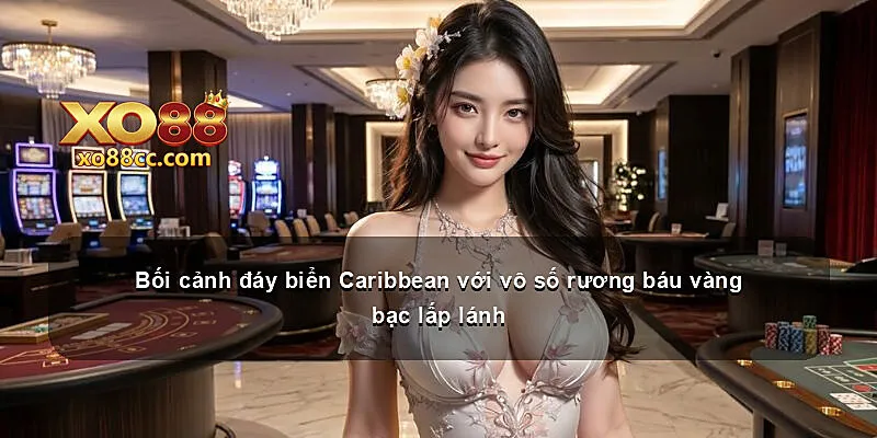 Bối cảnh đáy biển Caribbean với vô số rương báu vàng bạc lấp lánh trong Tỷ Phú Đại Dương XO88