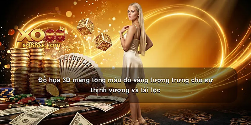 Đồ họa 3D mang tông màu đỏ vàng tượng trưng cho sự thịnh vượng và tài lộc