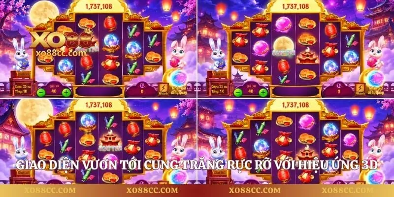 Vươn Tới Cung Trăng – Hành Trình Săn Jackpot Bùng Nổ 1 Giao diện vươn tới cung trăng rực rỡ với hiệu ứng 3D ấn tượng